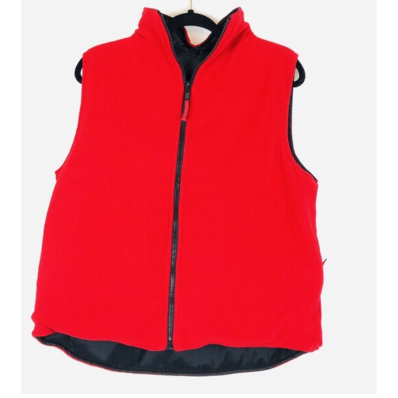 Womens Jacket Large Red Black Reversible  Fleece Vest with Zip Side Pockets - Picture 2 of 4